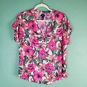 Gap Factory Pink Tropical Floral Print Short Sleeve Dolman Top Size Medium